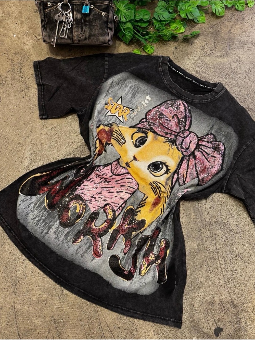 Glam Pop Art Sequin Bunny Bow Graphic Tee